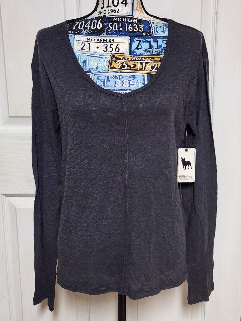 PJ Salvage Womens M Lounge Pajama Shirt Long Sleeve Grey